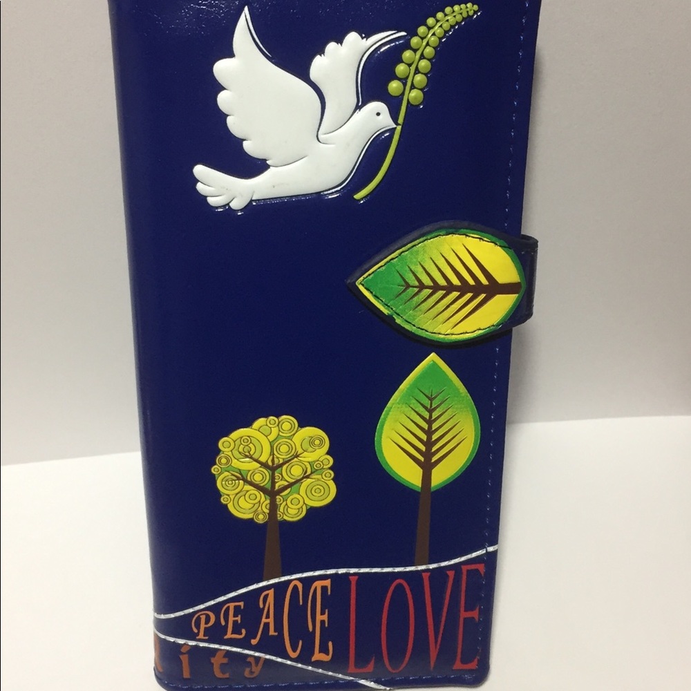 NWT Vegan Leather Wallet - Peace Doves -Royal Blue - Picture 8 of 8